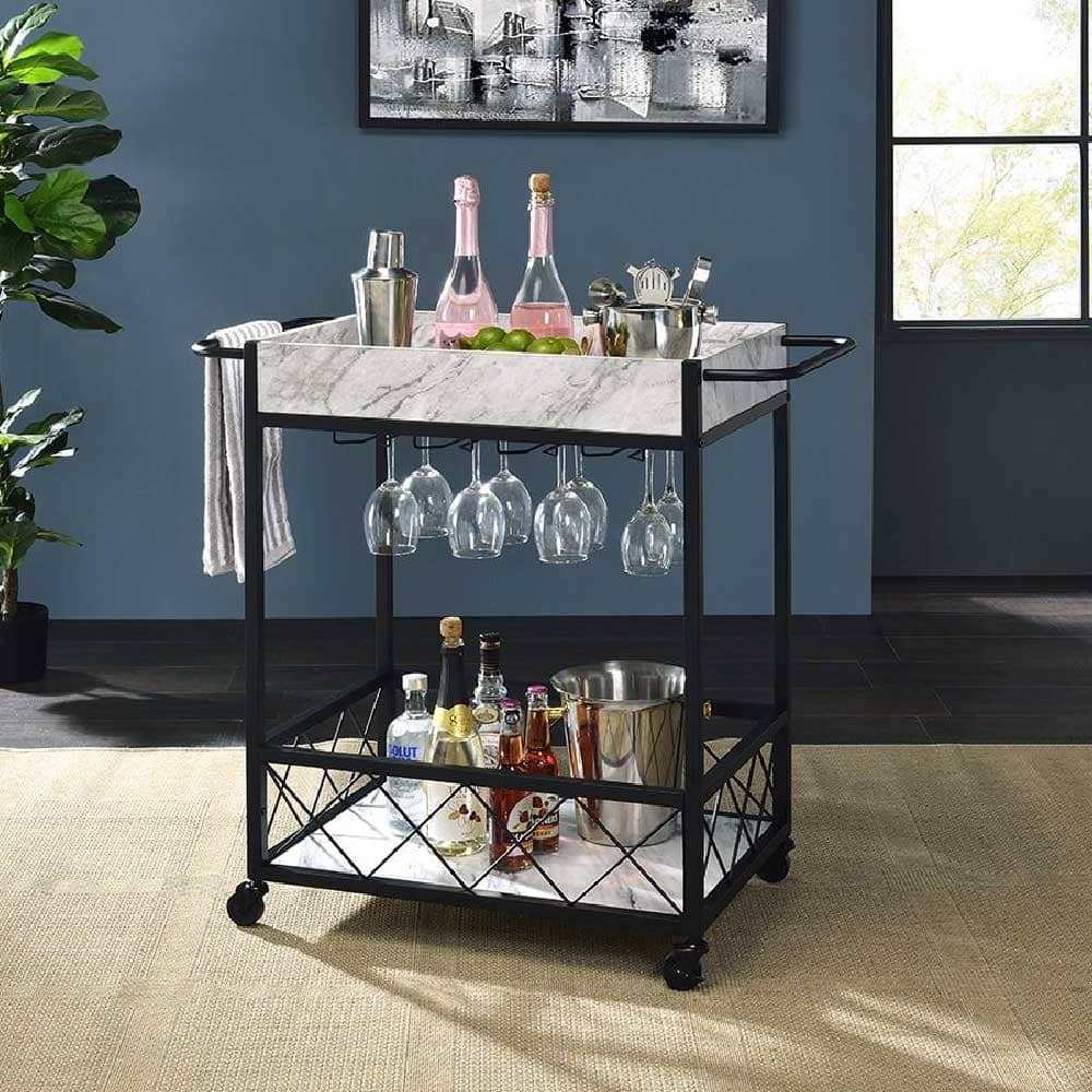 HNA-Trolley Cart and Table-HTR-202 Marble Utility Cart-lifestyle